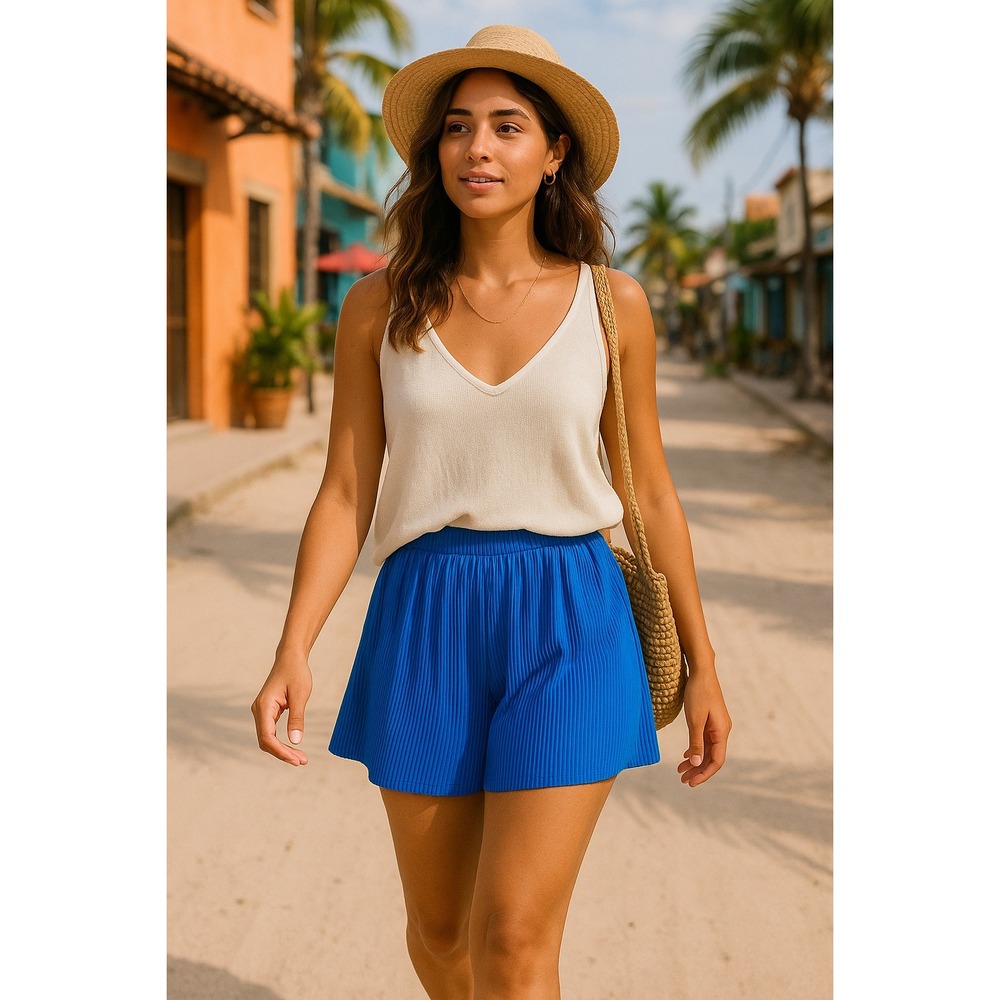 Joie Electric Blue Micro Pleated Shorts Sz M Minimalist Resortcore Vacation Chic
